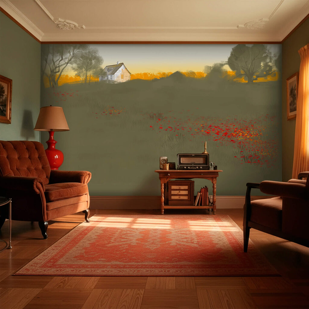 White house above poppies — interior 1