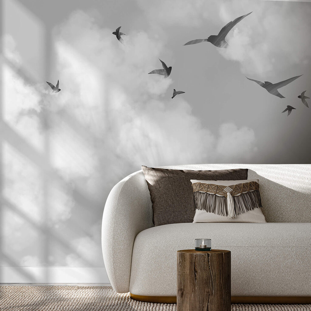 Birds among white clouds — interior 2