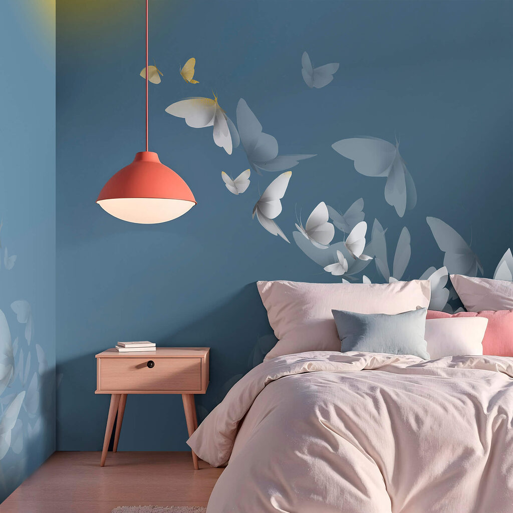 Butterflies rise over blue — interior 2