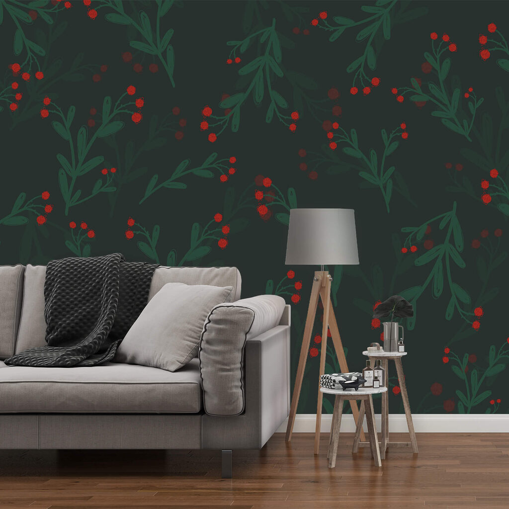 Berries on dark green — interior 2