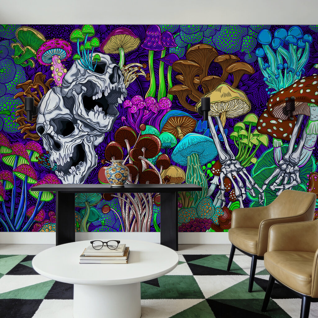 Mushroom Skull Kaleidoscope in an interior