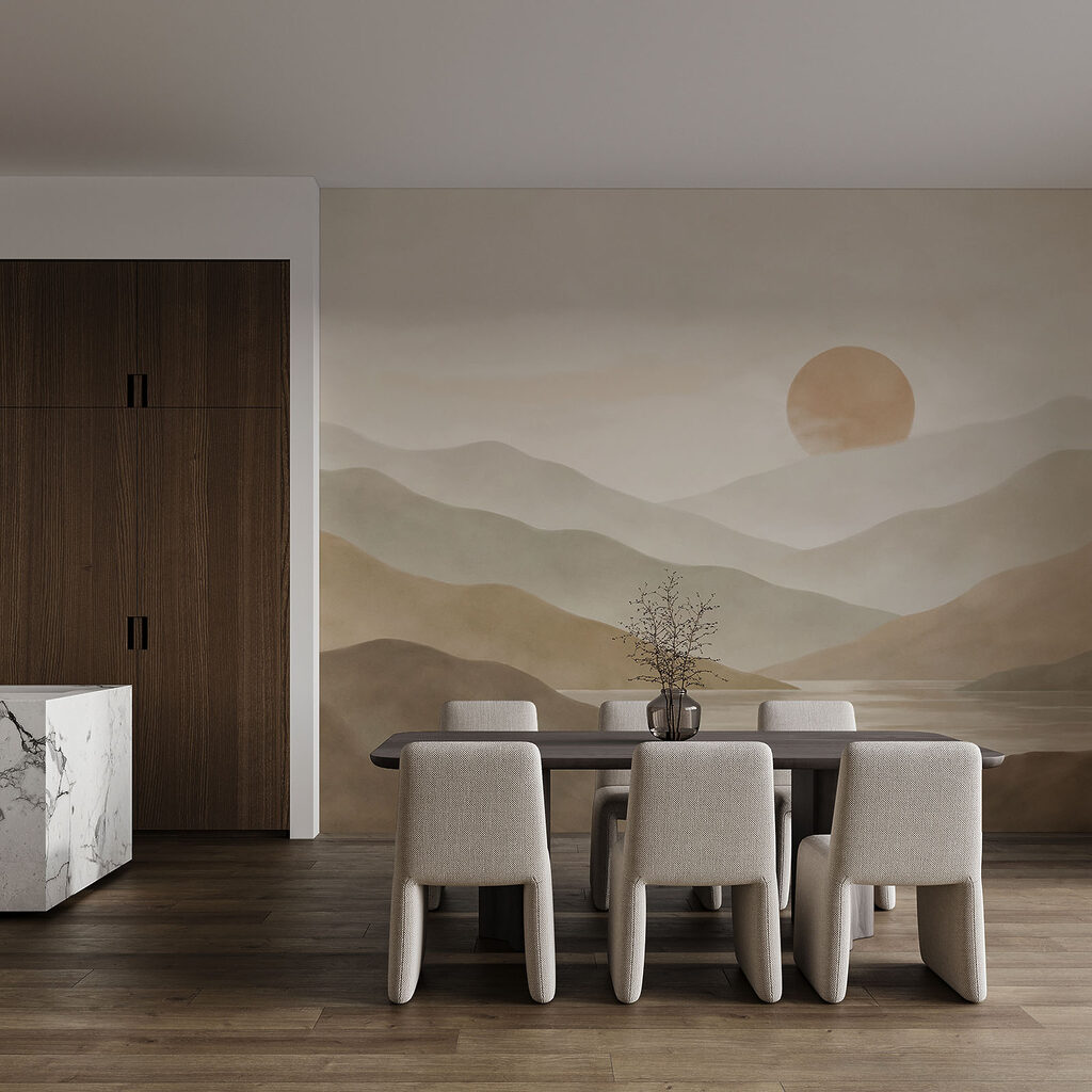 Sunlit Mountain Layers in an interior