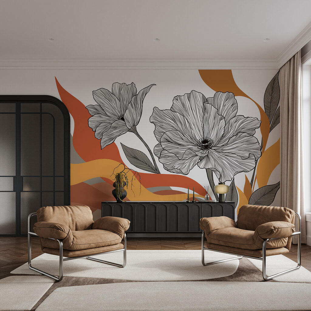 Flowers and Colour Ribbons in an interior