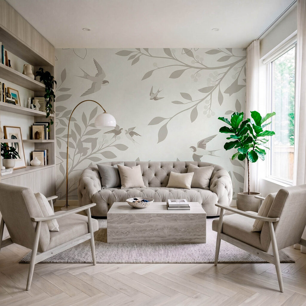 Birds Among Leaves in an interior