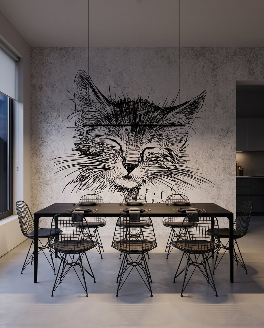 Sleepy Cat Sketch in an interior