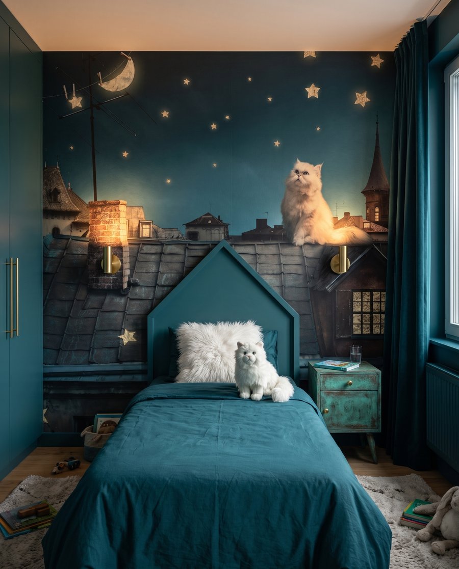 Rooftop Cat at Night in an interior