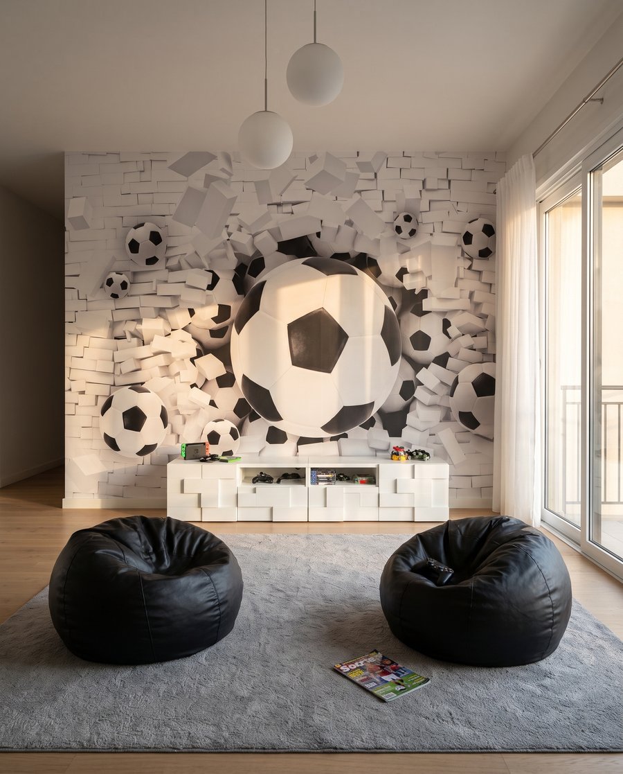 Football Through the Wall in an interior