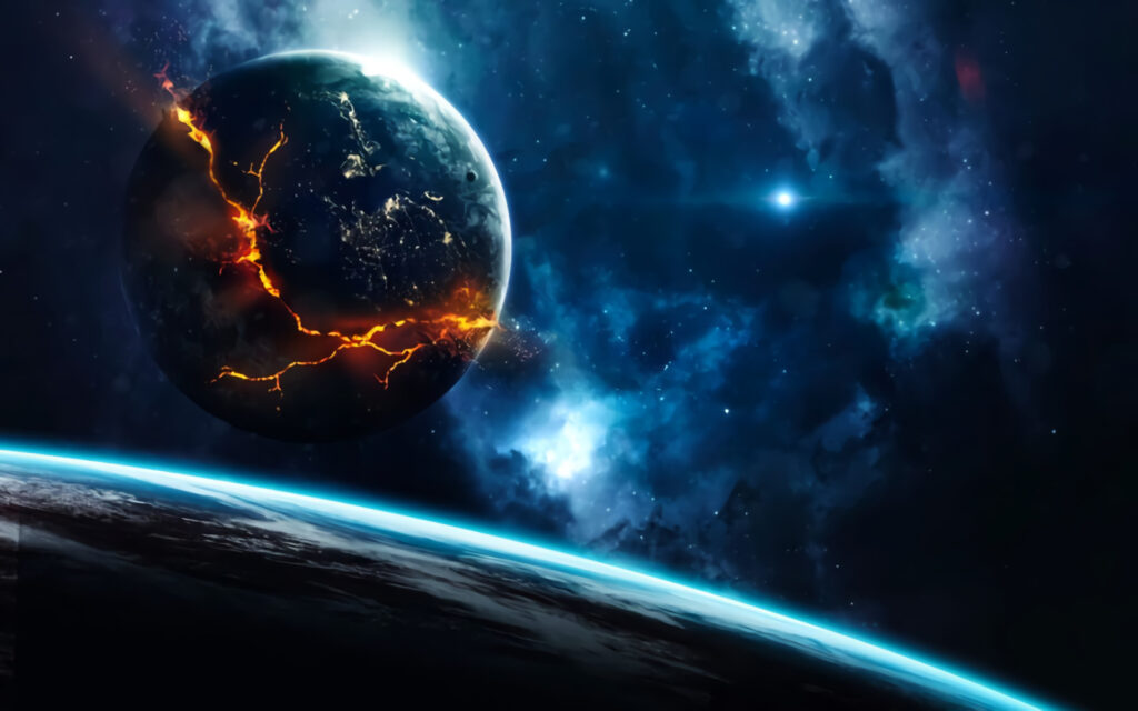 Planet with glowing cracks — full design