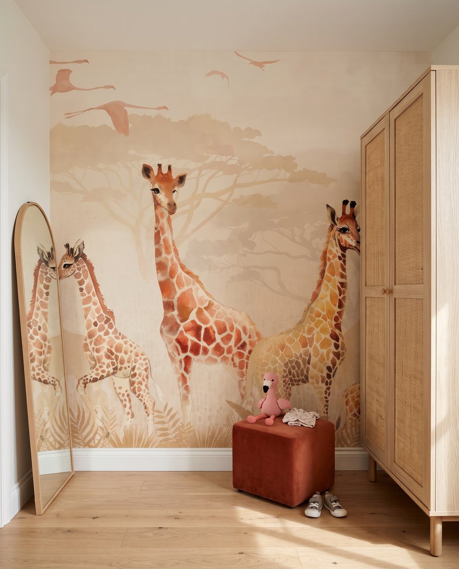 Giraffes at Daybreak in an interior