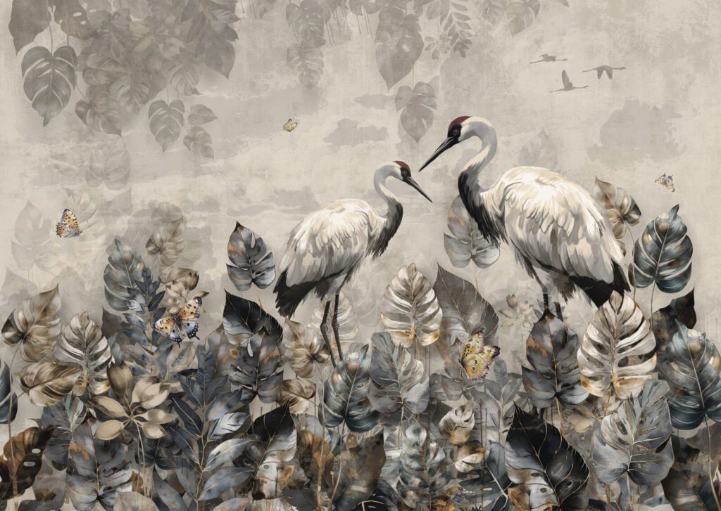 Cranes Among Leaves — full design