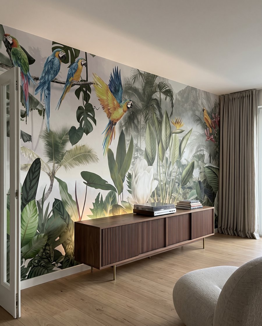 Birds of the Tropics in an interior