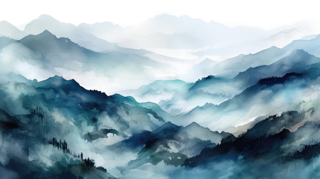 Mountain Watercolour — full design