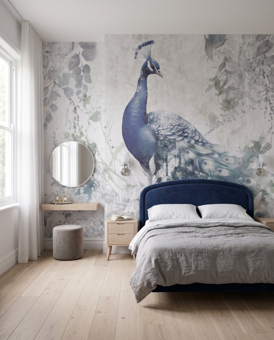 Peacock in the Garden in an interior