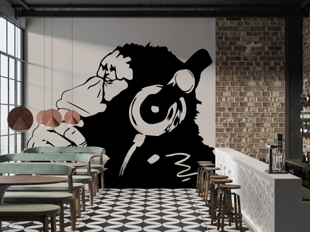 Monkey listening to headphones — interior 3
