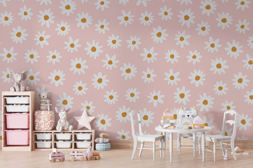 Daisies on dusty pink — interior 1