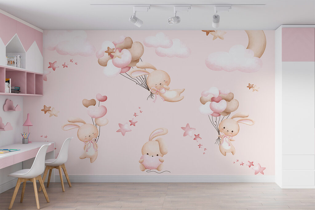 Bunnies Among Clouds in an interior