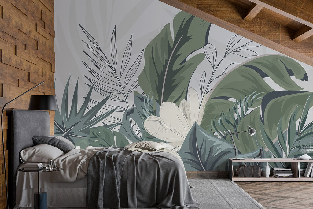 Tropical leaves, diagonal bands — interior 1