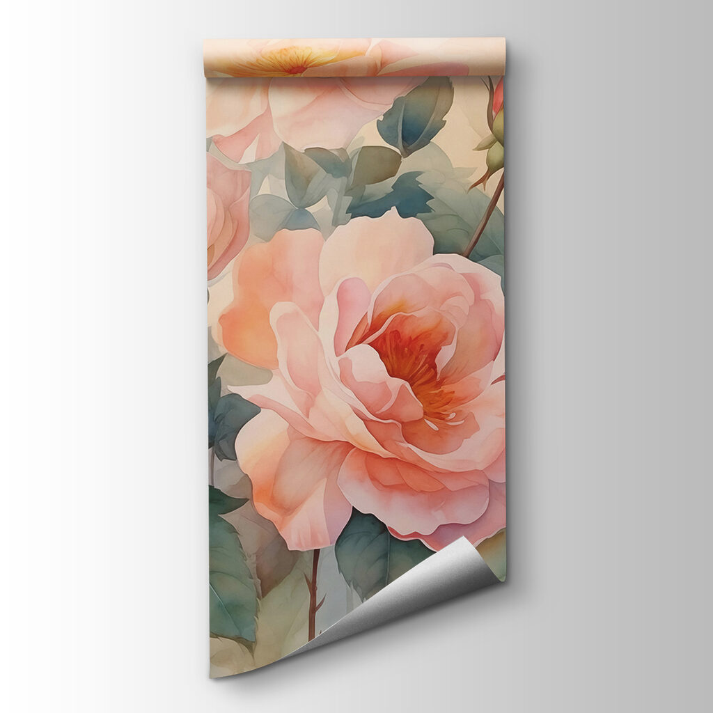 Peach roses, green leaves — product view
