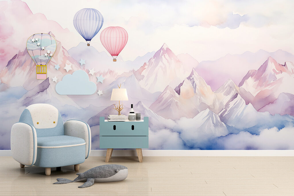 Two balloons above mountains — interior 1