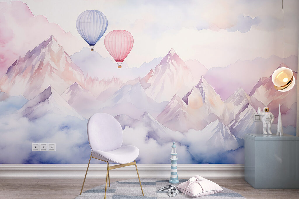 Two balloons above mountains — interior 2