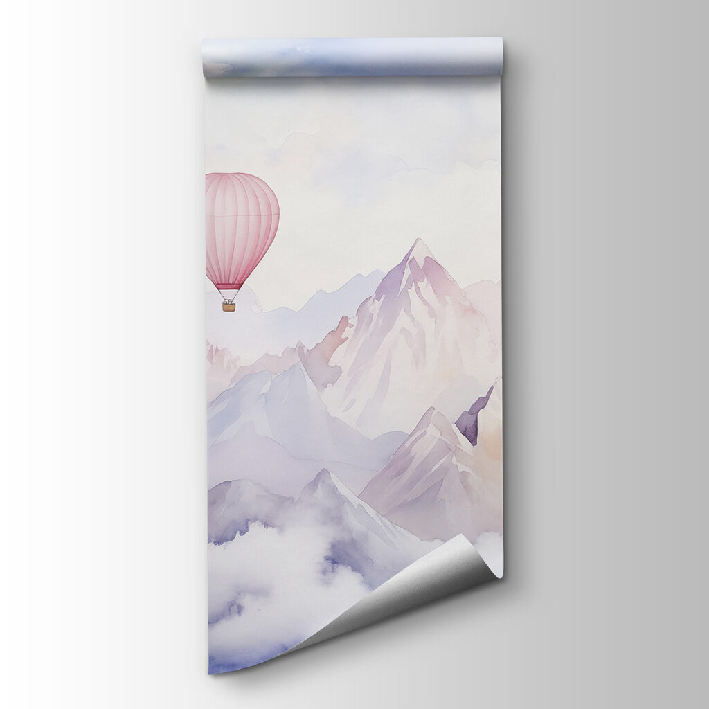 Two balloons above mountains — product view