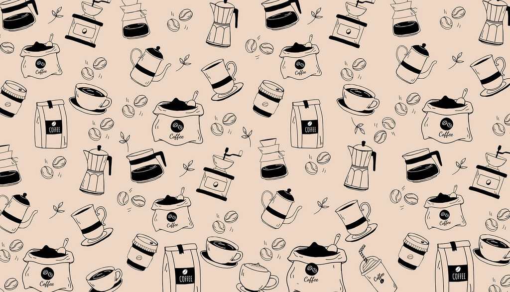 Coffee cups and pots — full design
