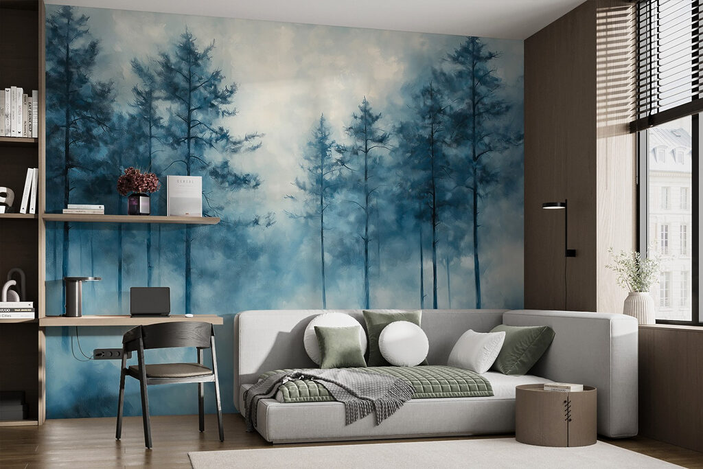 Slender pines, deep blue — interior 5