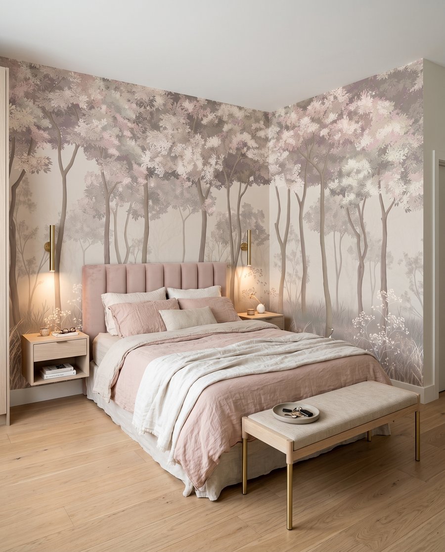 Birds in Blossom Woods in an interior