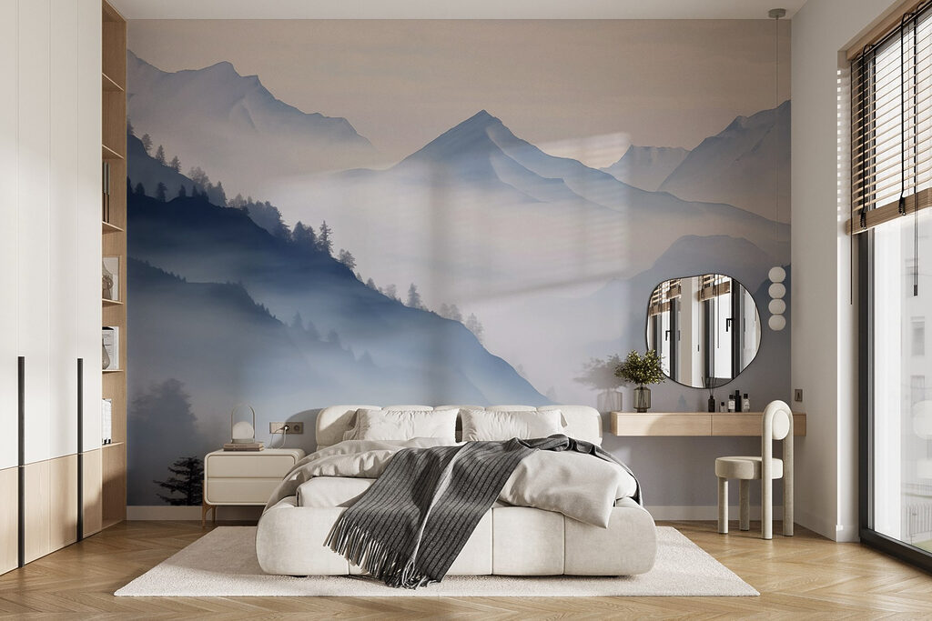 Blue mountains behind forest — interior 1