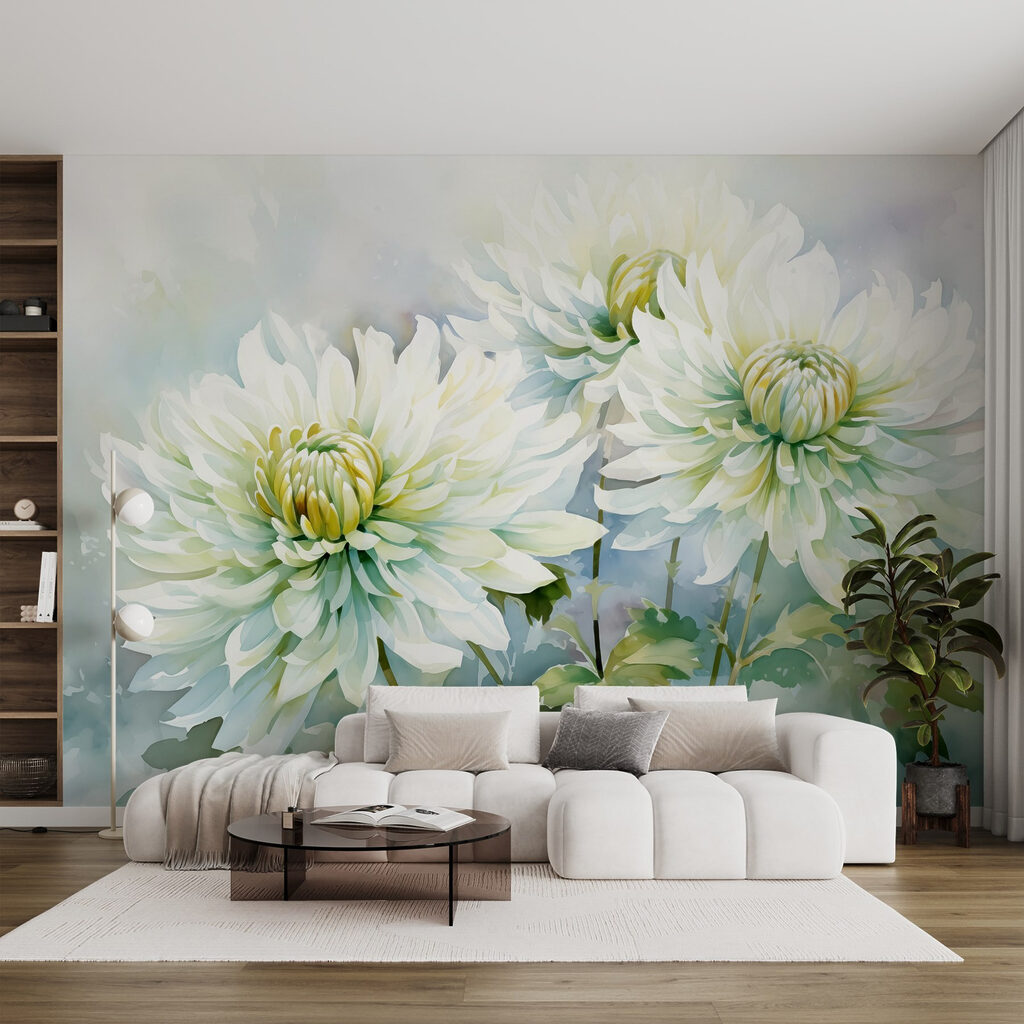 White flowers in watercolour — interior 1