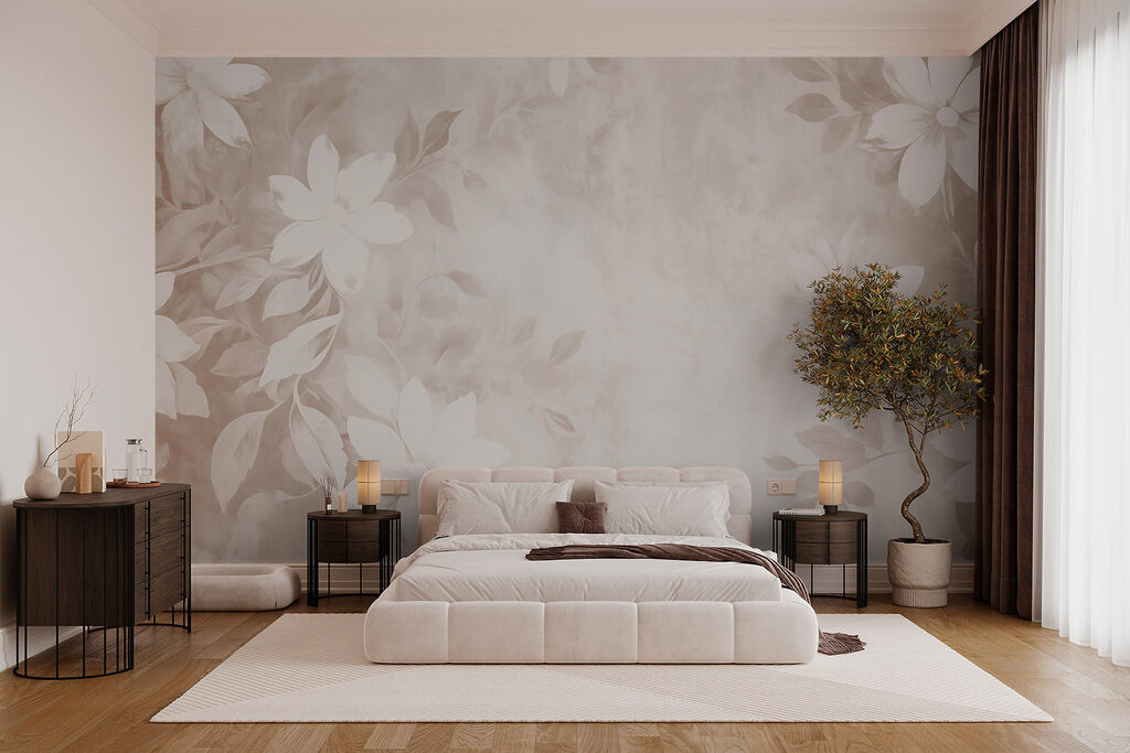 White flowers on beige — interior 1