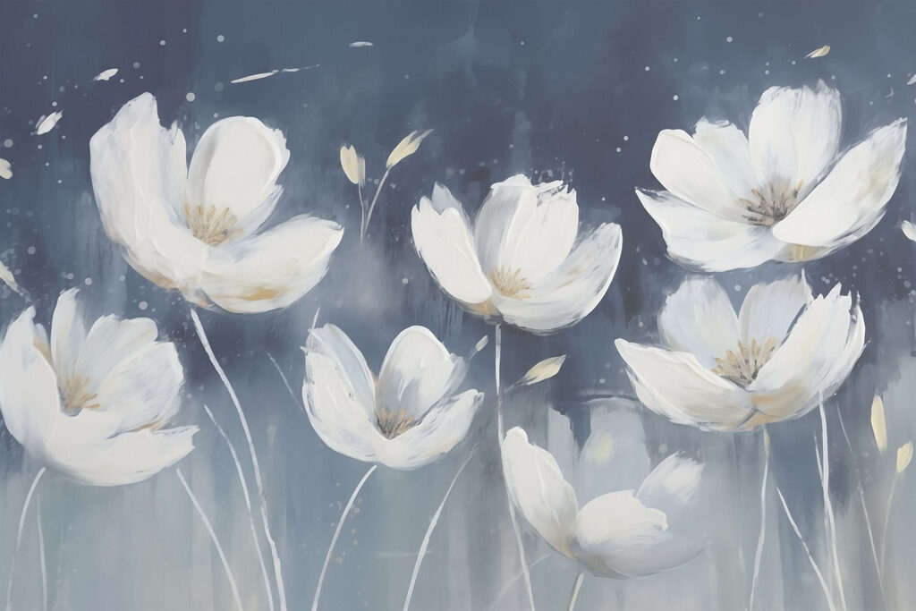 Flowers against evening blue — full design