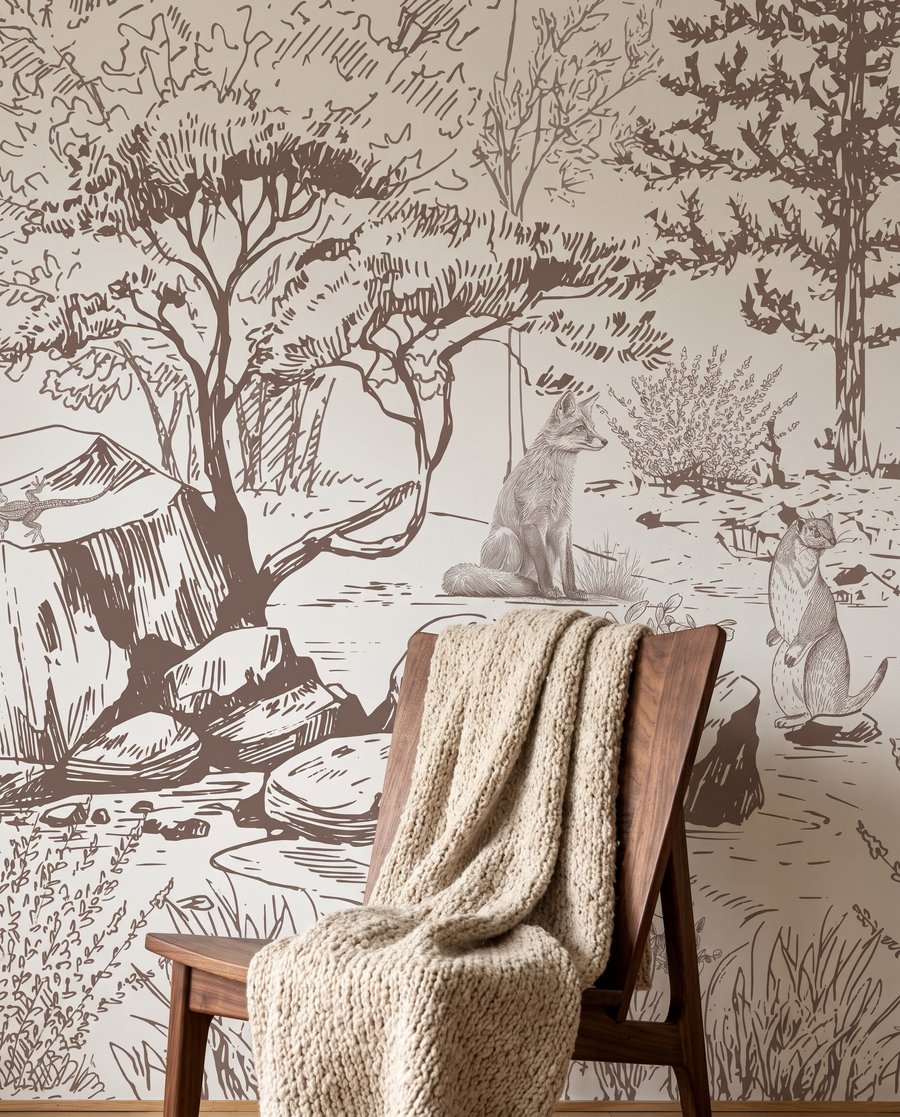 Bear in Woodland Etching — detail