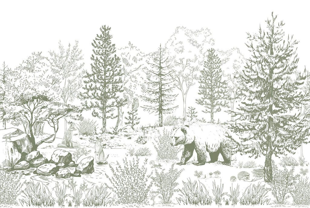 Bear in Woodland Etching — full design