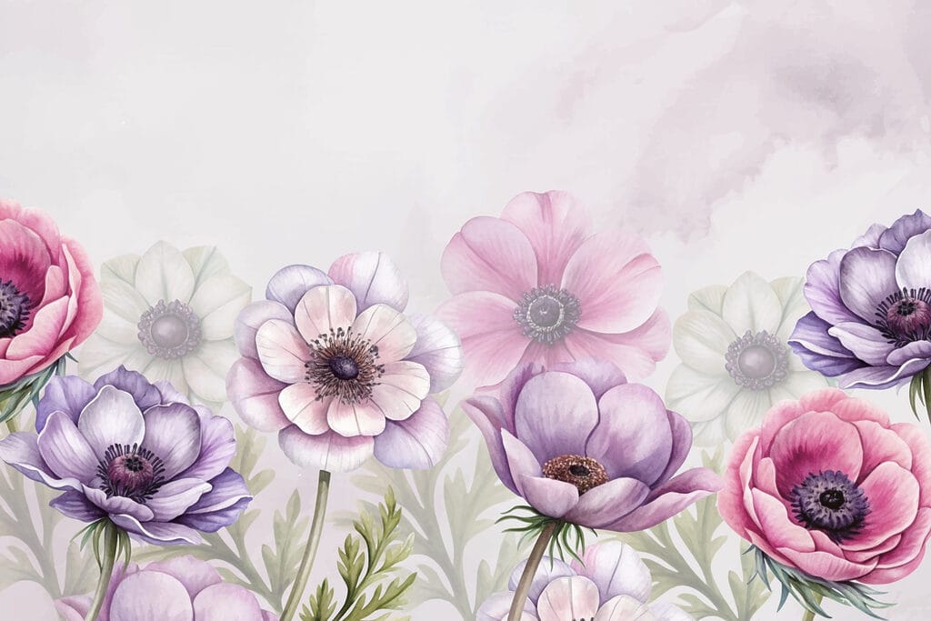 Purple blooms, lower edge — full design