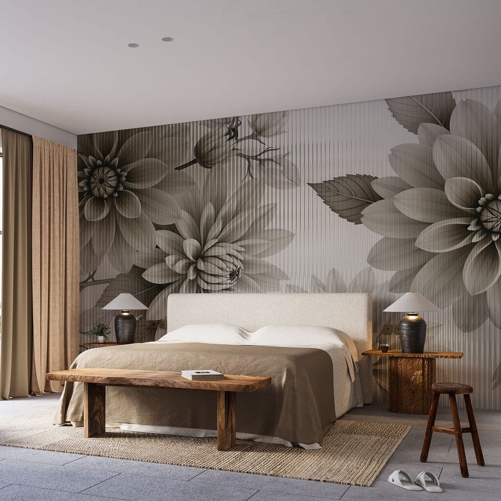 Dahlias in Fine Lines in an interior