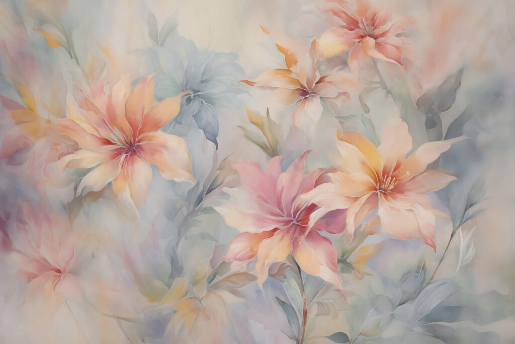 Peach flowers in brushstrokes — full design