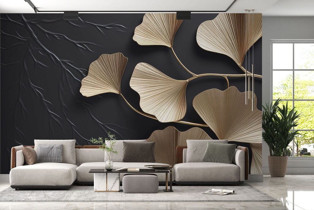 Ginkgo on Dark Marble in an interior