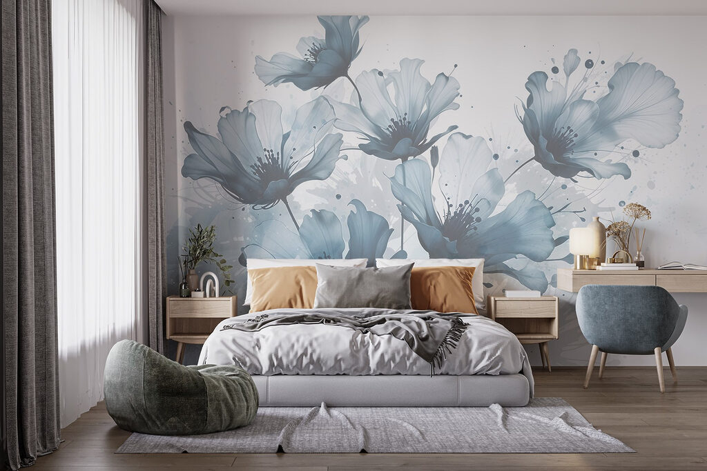 Watercolour Poppy Stems in an interior