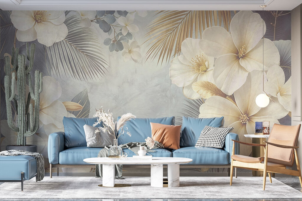 White flowers, golden fans — interior 4