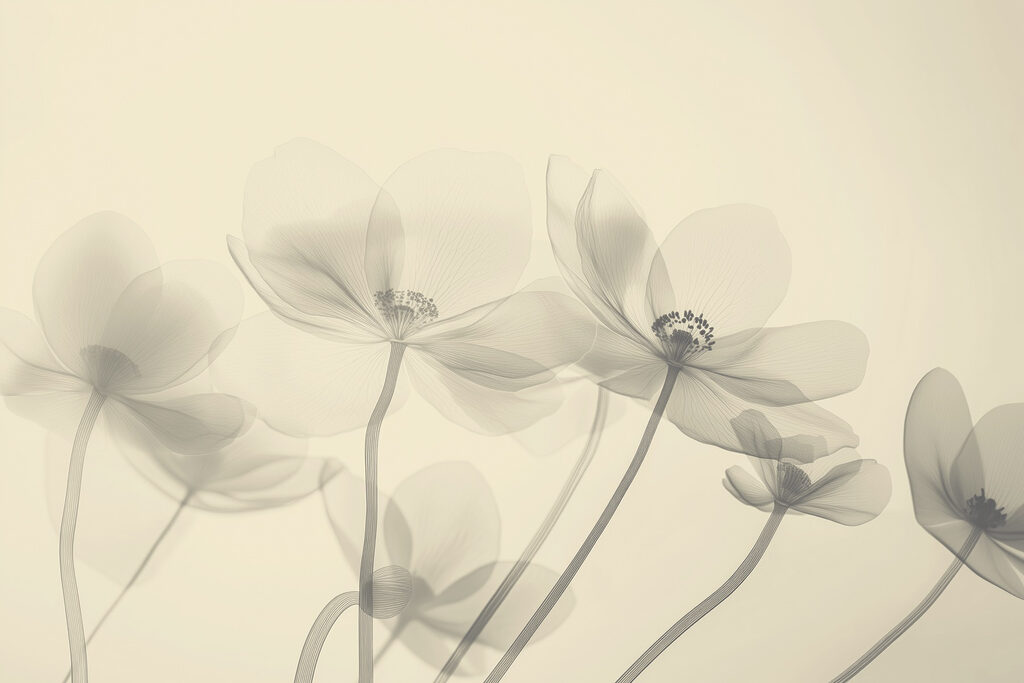 Translucent flowers on stems — full design