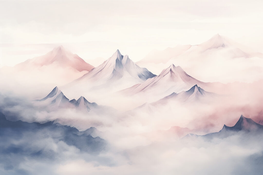 Clouded Peaks in Watercolour — full design