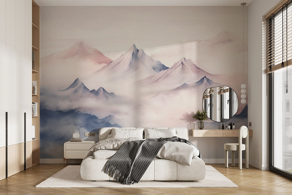 Clouded Peaks in Watercolour in an interior