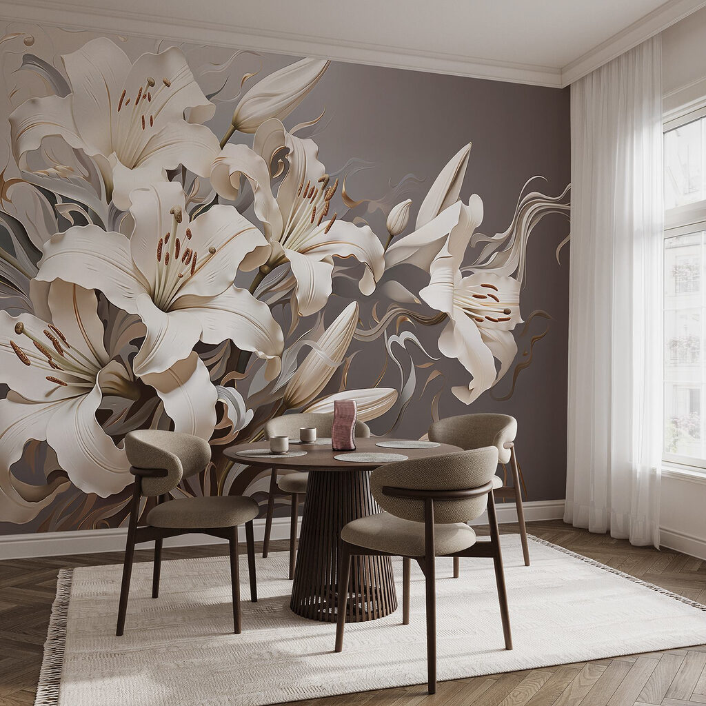Lilies in Flowing Relief in an interior