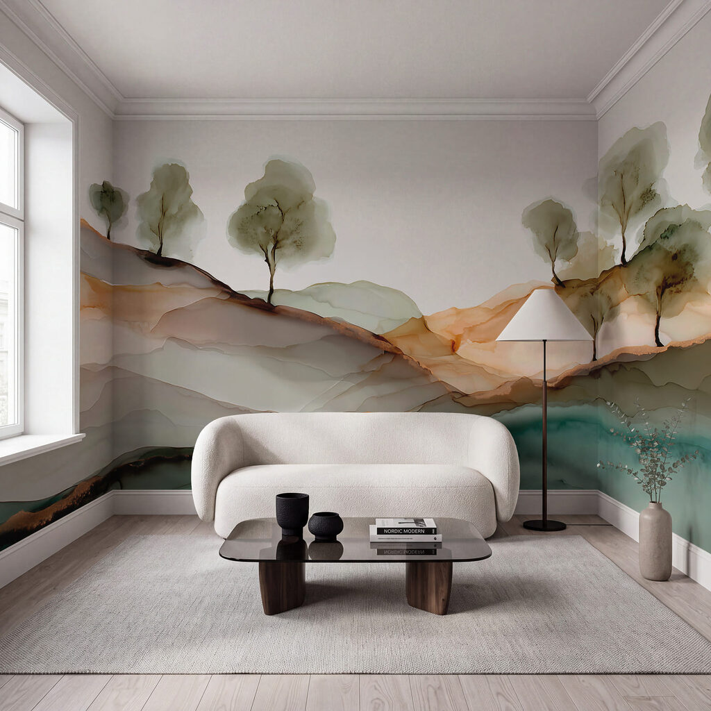 Watercolour Hillside in an interior